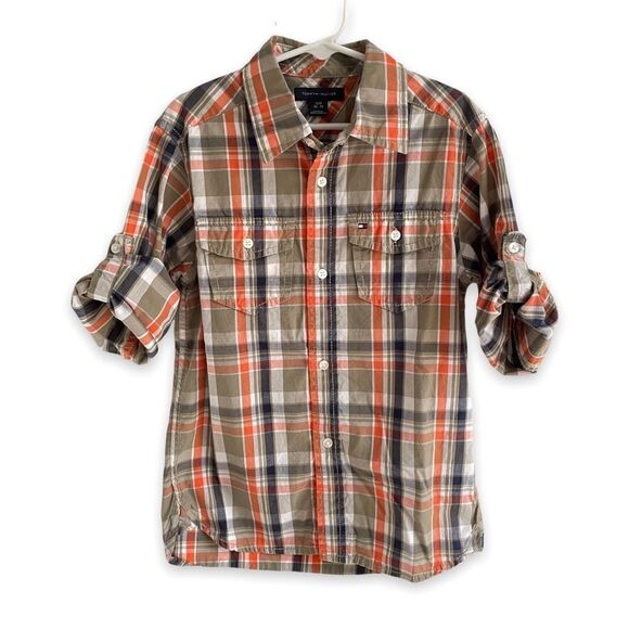 Tommy Hilfiger Boys Plaid Long Sleeve Or Roll Up Button Down Shirt Size S 6/7 - Picture 2 of 11